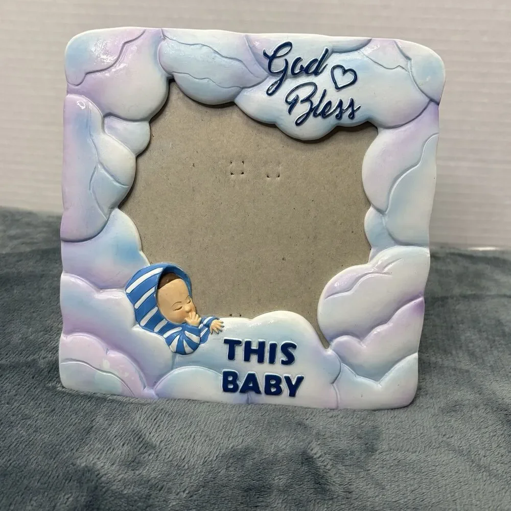 Dicksons God Bless This Baby Wood Easel Back Photo Frame